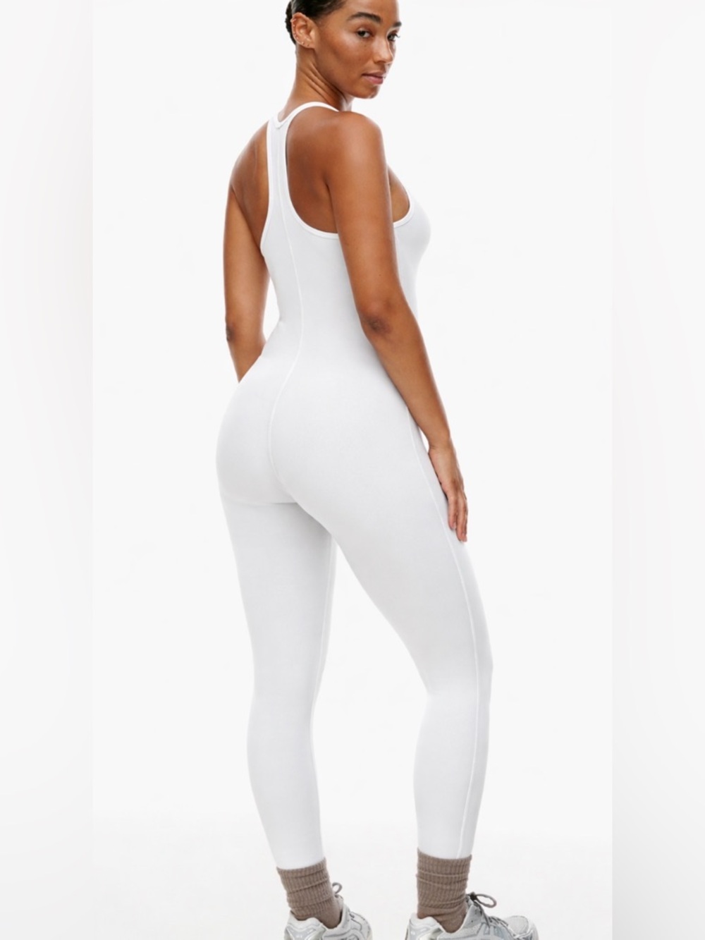 Aritzia White Ribbed Racerback Jumpsuit
